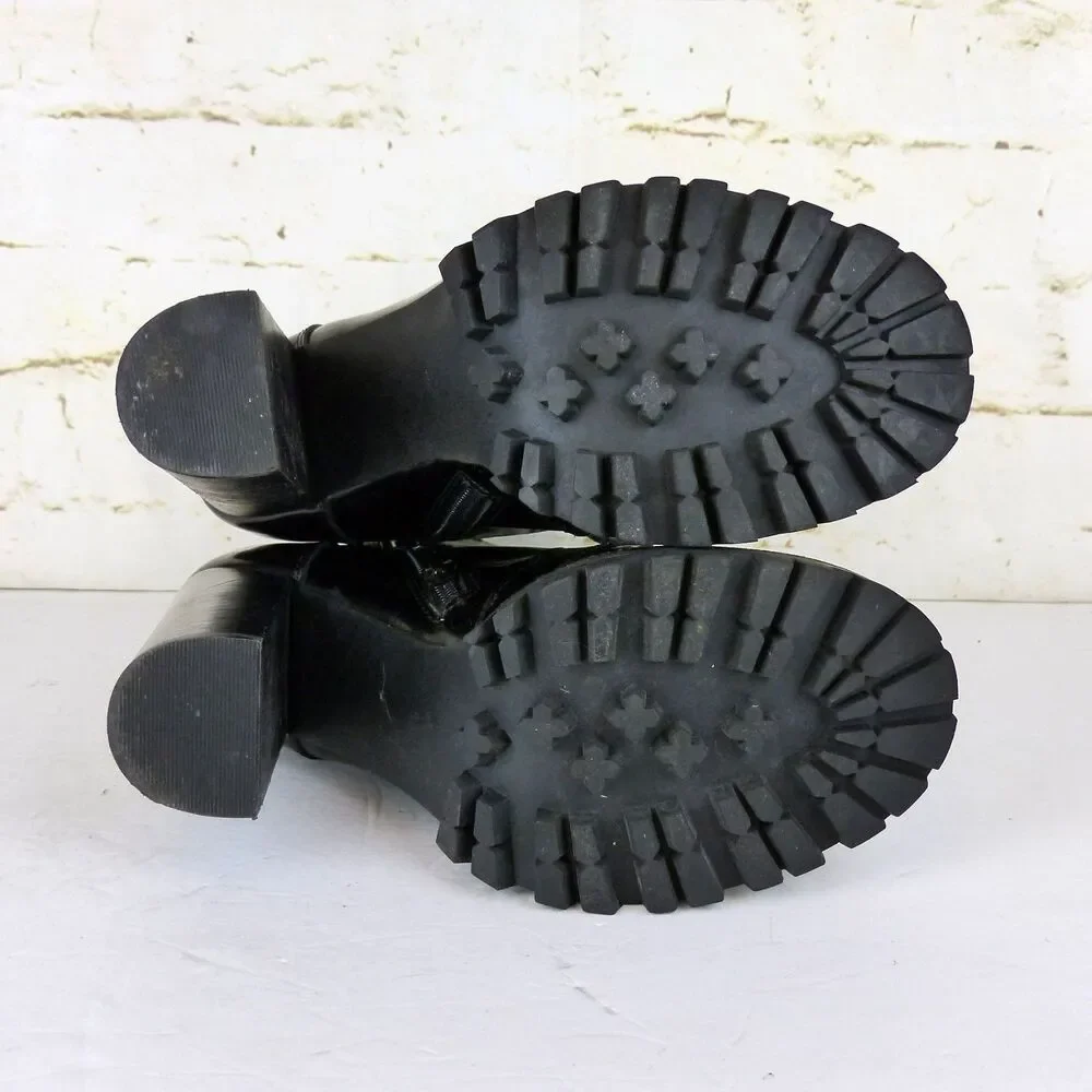 Jeffrey Campbell Legion Boot Women 8.5M Black Leather Heel Lace Zip Lug Ankle - Picture 10 of 13